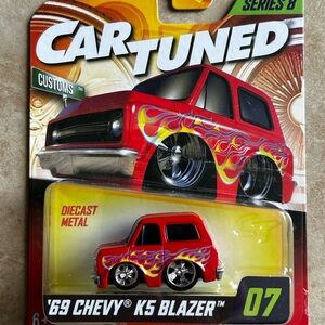 2025 MGA Car Tuned Series 8 '69 Chevy K5 Blazer #07 Red w/Flames 1/64 Diecast